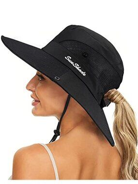 Women's Summer Sun-Hat Ponytail - Outdoor UV-Protection Mesh Wide Brim Foldable